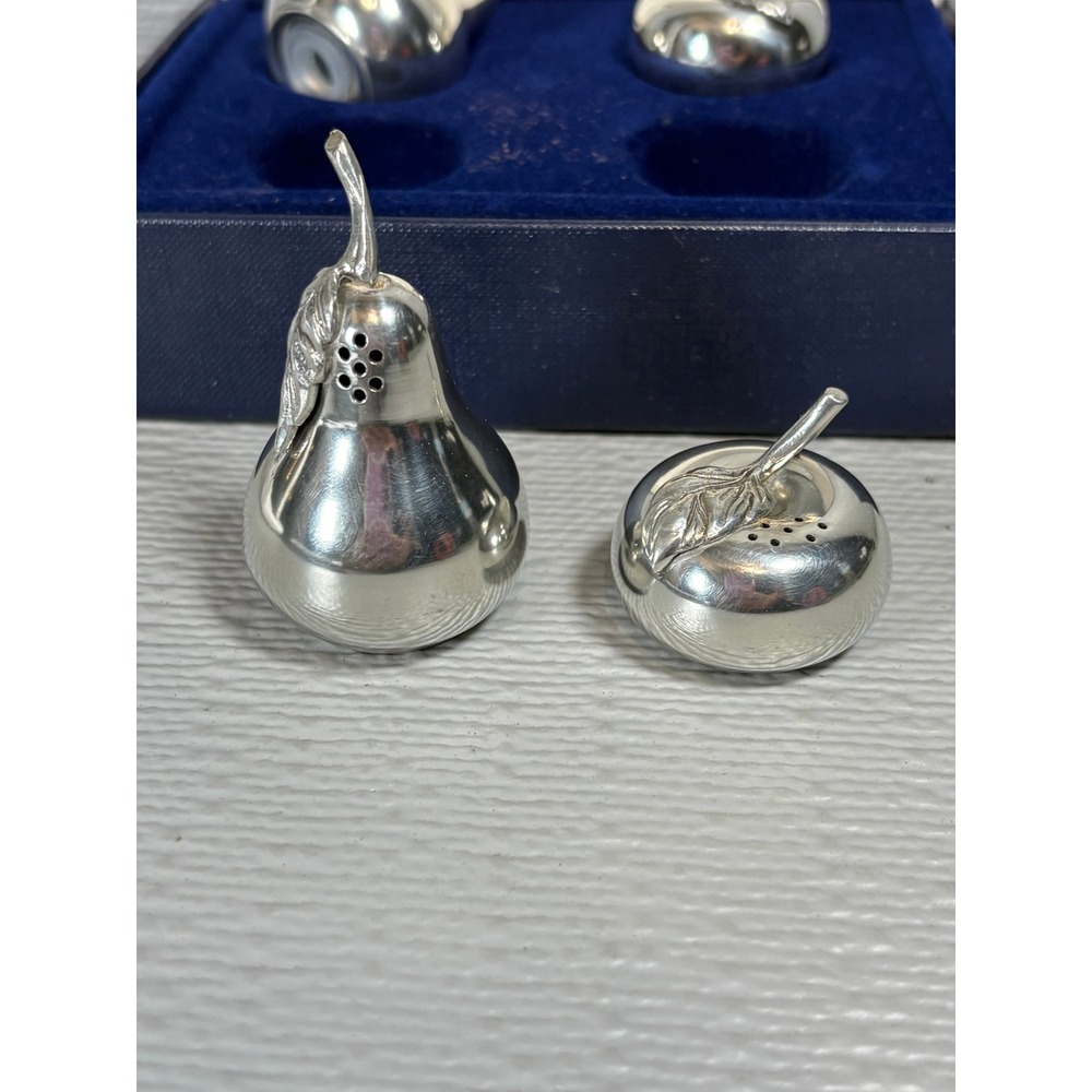 Kirk Stieff Pewter Salt and Pepper Shakers Set‎ Apple Pear 4pc Vintage with Box